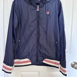 Fila White Line Navy Windbreaker with Red and White Accents Vintage